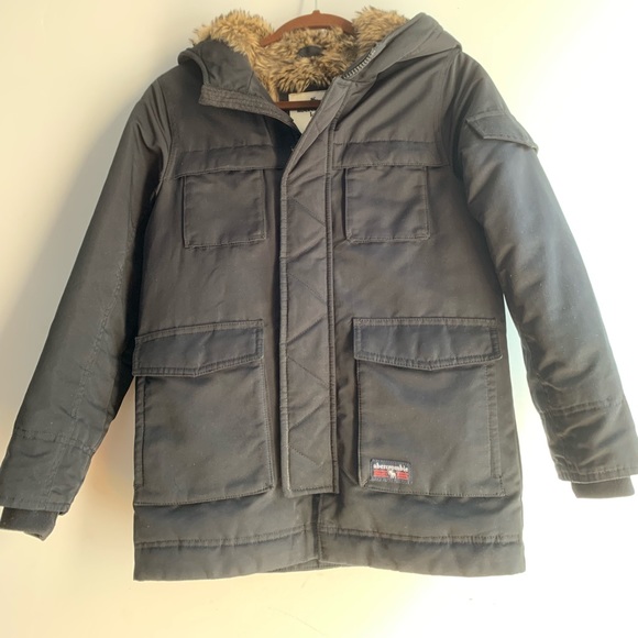 abercrombie kids Other - Abercrombie Kids Black Parka with Faux Fur Hood